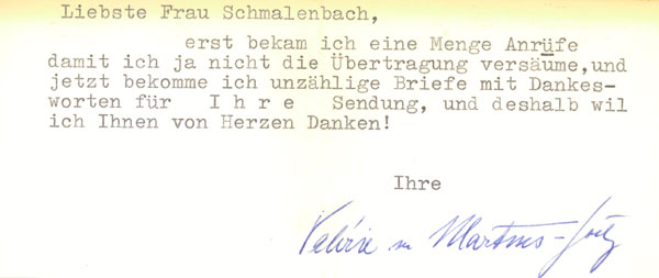 Notiz an Frau Schmalenbach